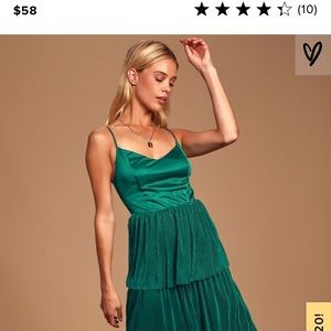 Lulus Emerald Green Satin Tiered Midi Dress